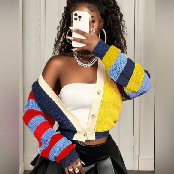 ✨Colorful Striped Women's Cardigan Sweater - Picture 5 of 7